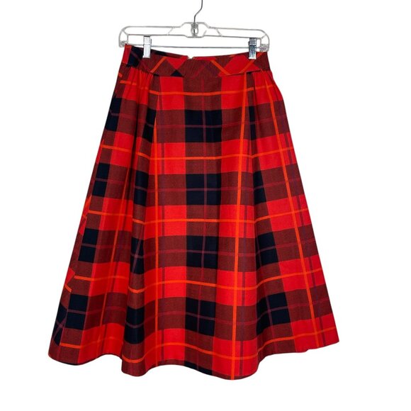 Kate Spade New York Woodland Festive Plaid Midi Skirt Red Black Size 2 - Picture 5 of 8